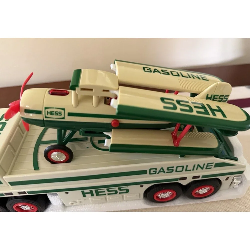 2002 Hess Toy Truck and Airplane Set Flatbed Transporter for Motorized Biplane